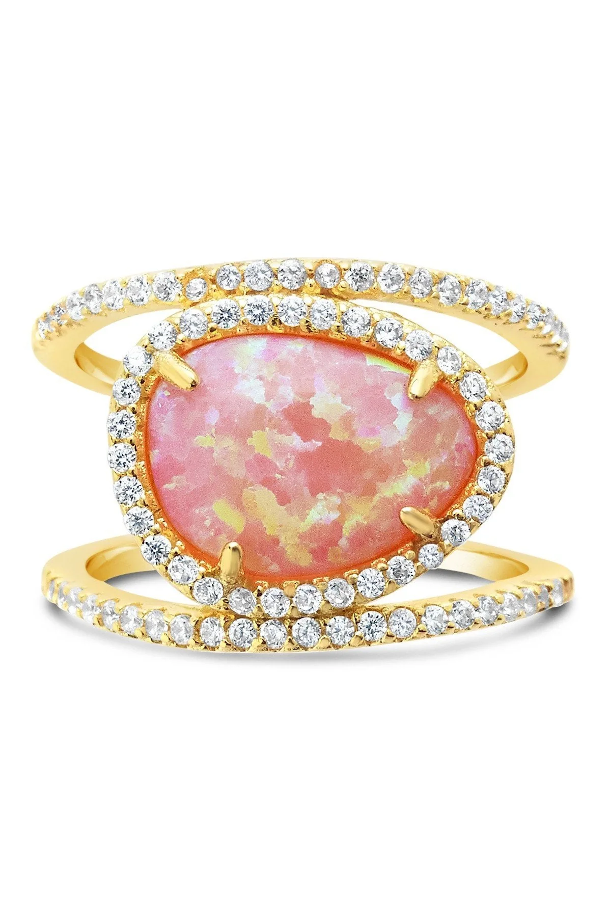 14K Gold Plated Sterling Silver Created Opal Oval Gemstone Ring - Image 3