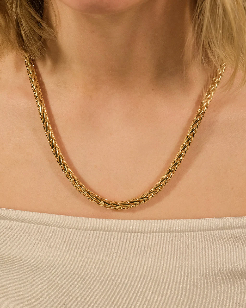14K Gold Plated Wheat Chain Necklace - Image 2