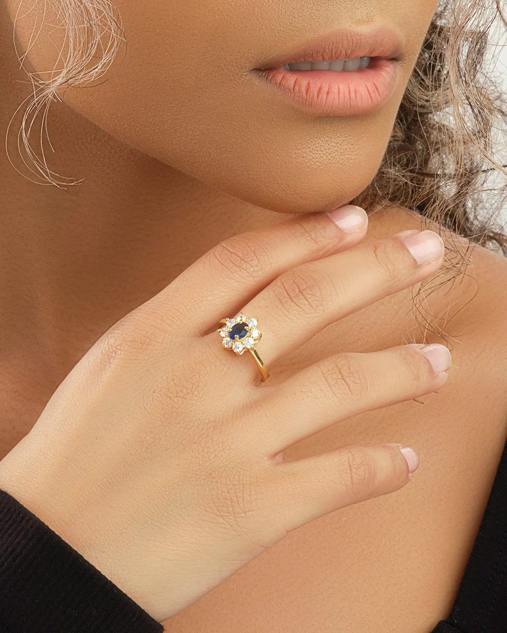 18K Gold Plated Sterling Silver Royal Blue CZ Engagement Ring - Image 2