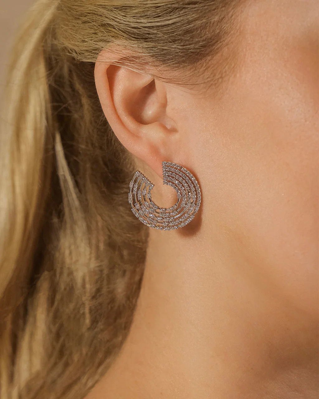 5 Row CZ Swirl Statement Stud Earrings - Image 2