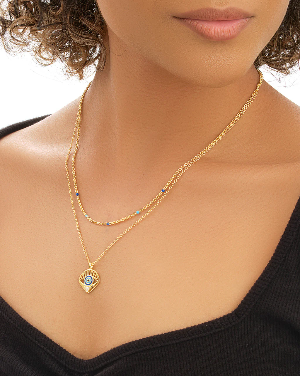 Alessandra CZ & Enamel Evil Eye Layered Necklace - Image 2