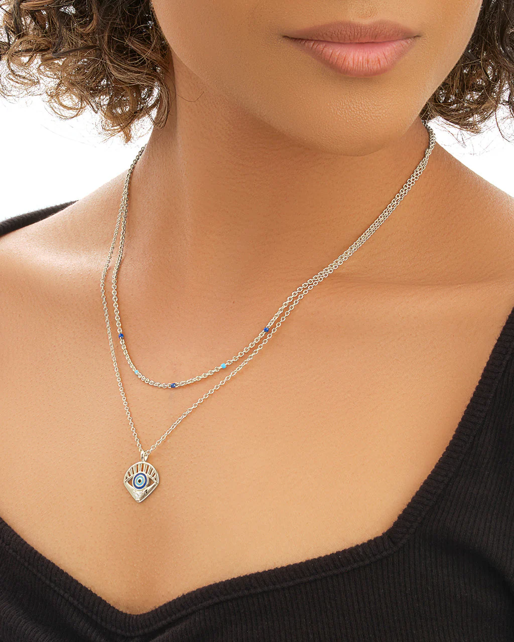 Alessandra CZ & Enamel Evil Eye Layered Necklace - Image 6
