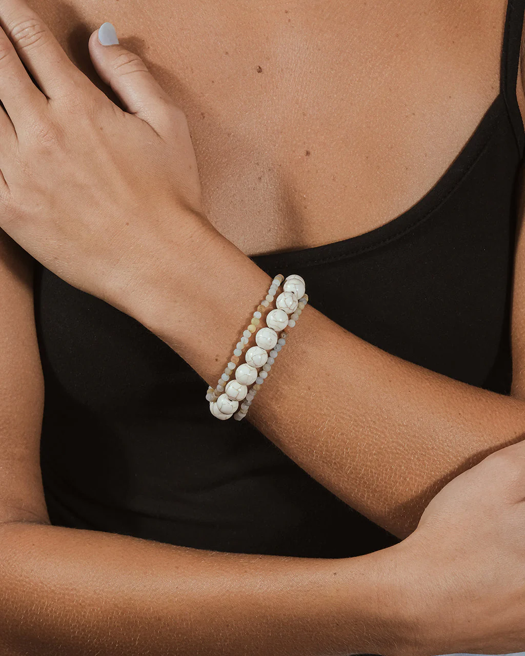 Amazonite & Cream Howlite Stretch Bracelet Set of 3 - Image 2