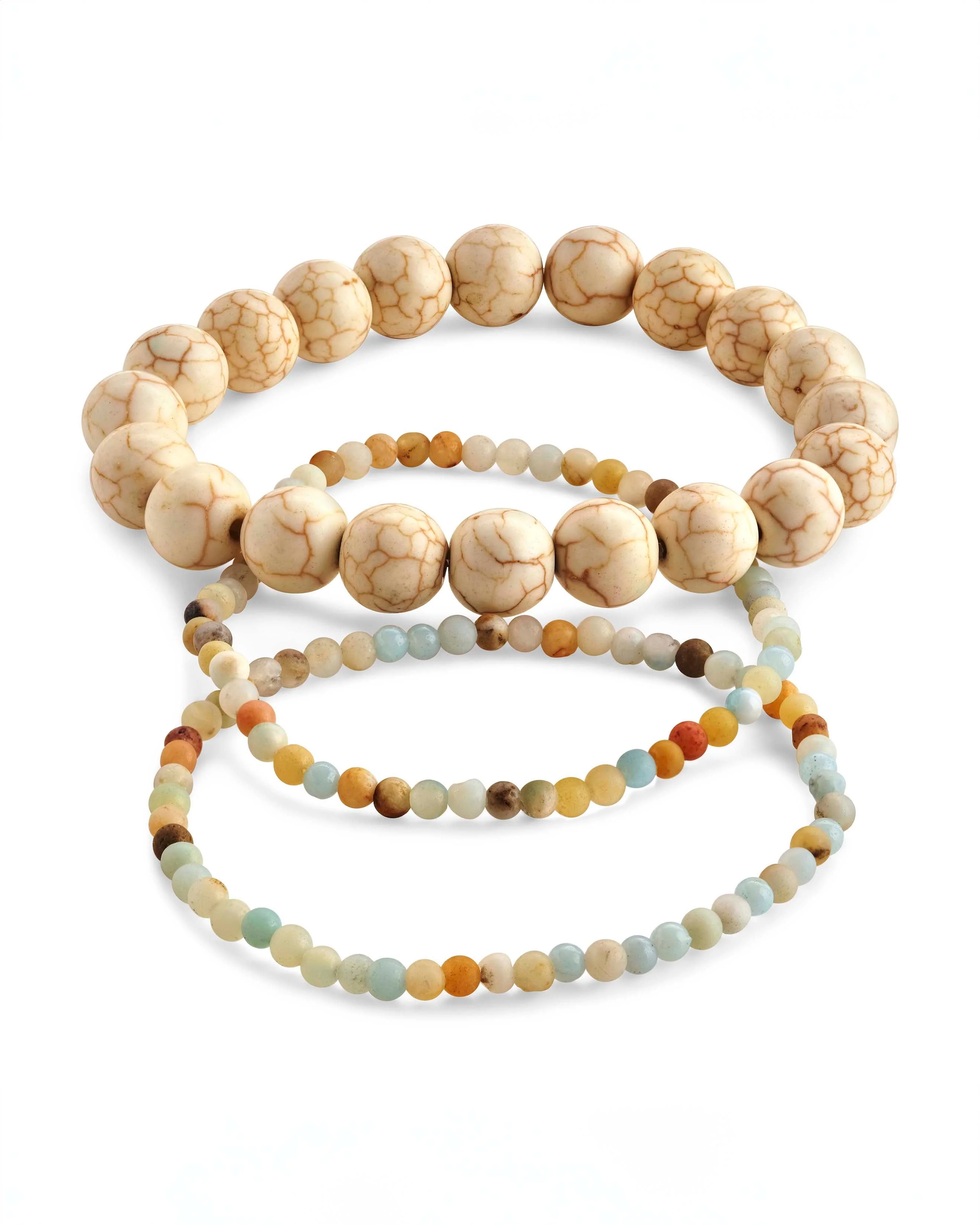 Amazonite & Cream Howlite Stretch Bracelet Set of 3 - Image 3