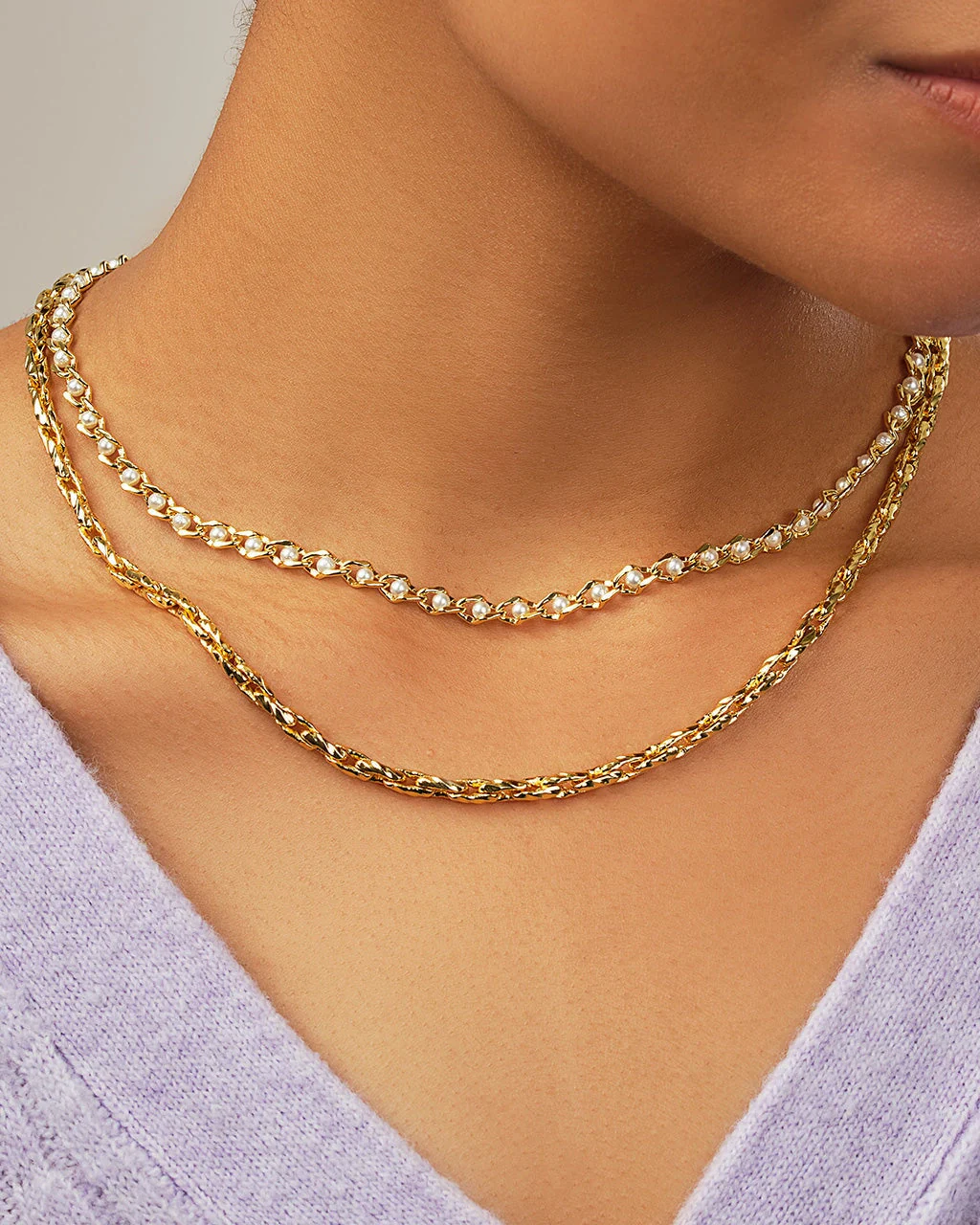 Amedea Pearl & Chain Layered Necklace - Image 2