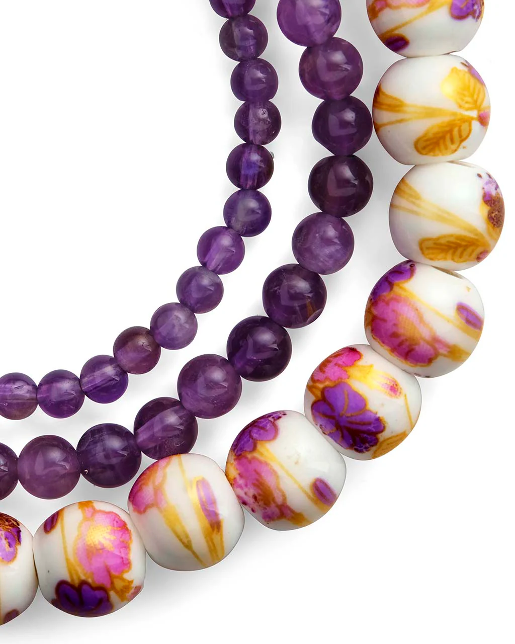 Amethyst & White Floral Stretch Bracelet Set of 3 - Image 4