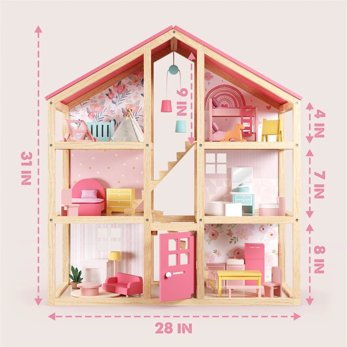 Tiny Land® Love Dollhouse with 30 Furniture - Image 10