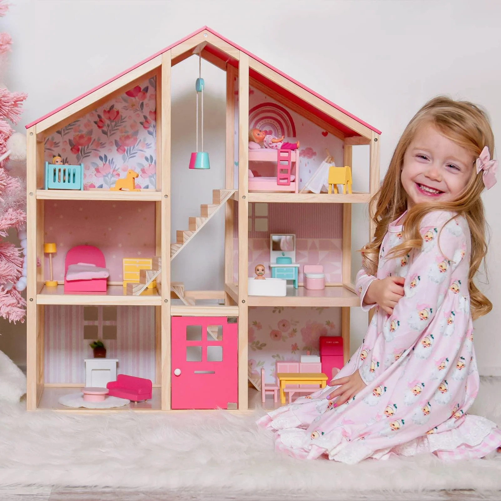 Tiny Land® Love Dollhouse with 30 Furniture - Image 2